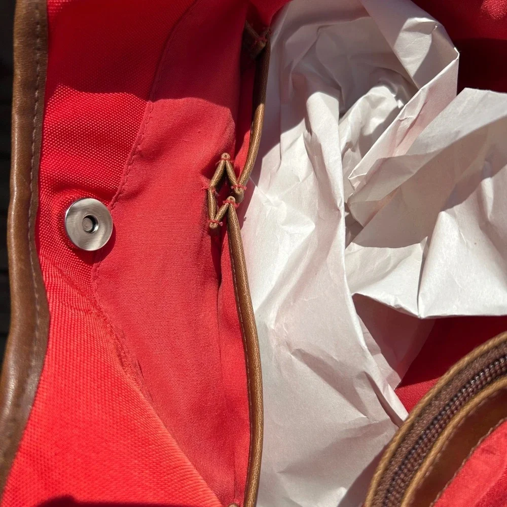 American Living Tote Bag Womens Large Red Canvas Faux Leather‎ Trim Americana